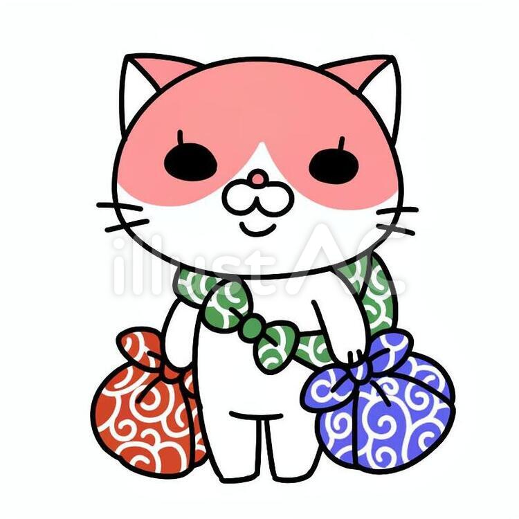 風呂敷 猫,ゆるキャラ,アイコンのイラスト素材