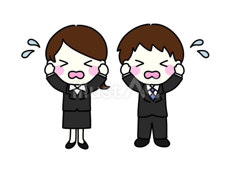頭を抱えて悩む　会社員 悩む,困る,焦るのイラスト素材