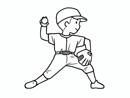 野球男子＊ピッチャー３＊線画２ 人物,全身,野球,男子,選手,顔,ユニフォーム,帽子,ピッチャー,投げるのイラスト素材