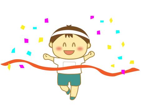 ゴールする男の子 人物,子ども,男の子,ゴール,運動会,徒競走,かけっこ,マラソン,リレー,春のイラスト素材