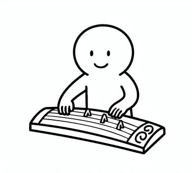 お琴を弾いている棒人間 琴,和楽器,弾く,奏でる,笑顔,線画,キャラクター,手描き,手書き,イラストのイラスト素材