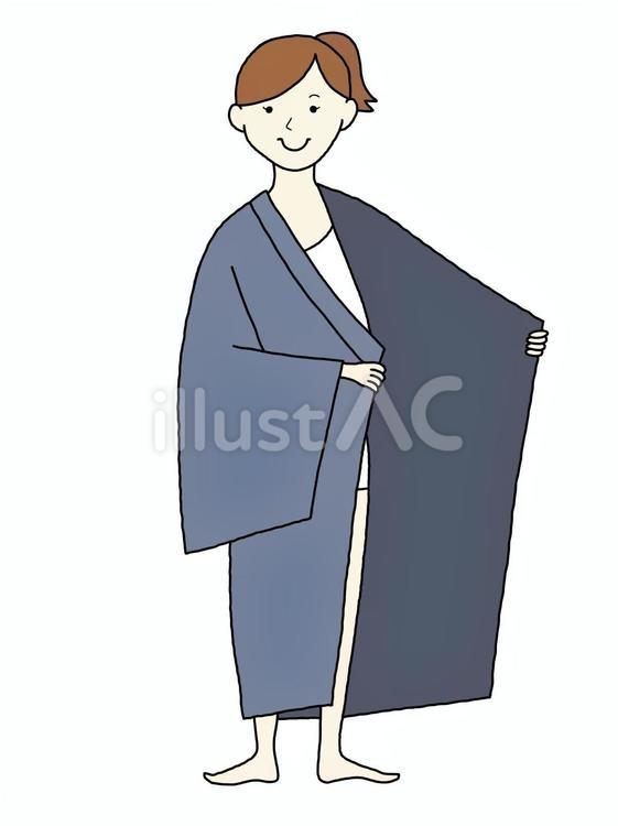 旅館浴衣の着方（女性　無地）工程② 女性,浴衣,夏のイラスト素材