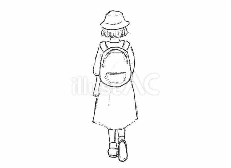 歩く女の子の後ろ姿　線画 歩く,女の子,後ろ姿のイラスト素材