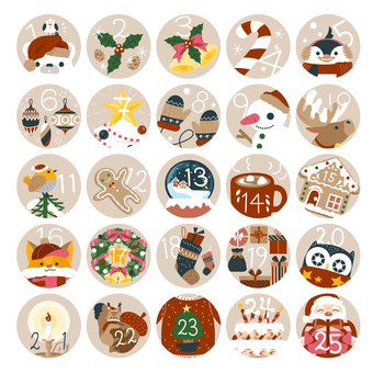 クリスマス25日アドベントカレンダー3 クリスマス25日アドベントカレンダー3 クリスマス,アドベントカレンダー,12月,冬,カウントダウン,アイコン,セット,コレクション,可愛い,シンプルのイラスト素材