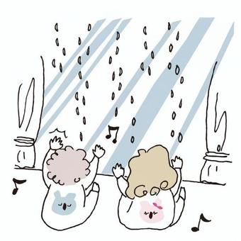 窓から雨が降るのを見ている赤ちゃん 梅雨,雨,子ども,赤ちゃん,幼児,男の子,女の子,座る,窓辺,窓のイラスト素材
