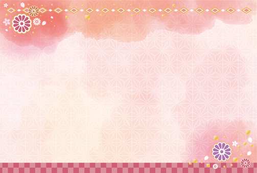 正月素材147 背景,和風,和柄,ピンク,かわいい,きれい,水彩風,麻の葉,市松,飾りのイラスト素材