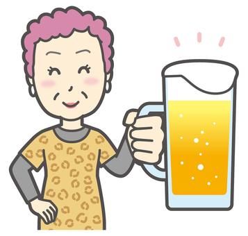  大阪のおばちゃん-188-バスト ビール,笑顔,おばちゃん,大阪,ヒョウ柄,おばはん,中年,女性,関西,派手のイラスト素材