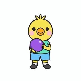 ボーリングの投げ方をイメージするヒヨコ ボーリング,ボウリング,ボーリング場,遊び,大会,ストライク,ボール,球,ゲーム,友達のイラスト素材