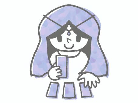タロットカードで占いをする女性 占い師,タロット,カード,占う,女性,運勢,予知,ベール,紫色,神秘的のイラスト素材