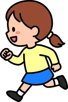 黄色の走る女の子です。 走る,シンプル,アクション,子供,元気,屋外,遊ぶ,動き,笑顔,女の子のイラスト素材