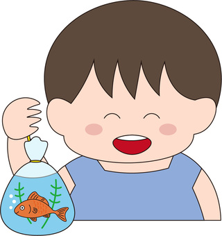 金魚すくい　男の子 金魚すくい,金魚,夏祭り,縁日,笑顔,笑う,にこにこ,男の子,こども,少年のイラスト素材