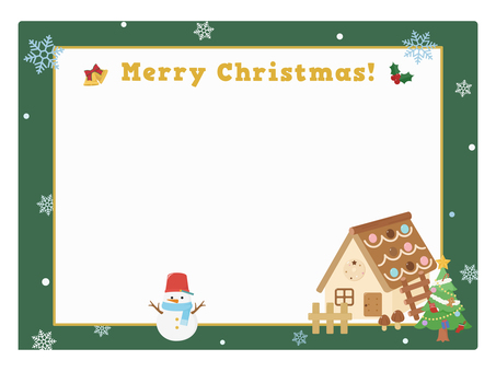 クリスマスカード　お菓子の家と雪だるま4 クリスマスカード,フレーム,クリスマス,冬,カード,メッセージ,メッセージカード,かわいい,手紙,レターのイラスト素材