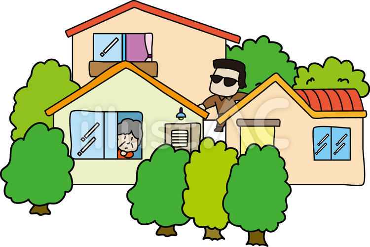 町並み-空き巣 町並み,空き巣,怪しい人のイラスト素材