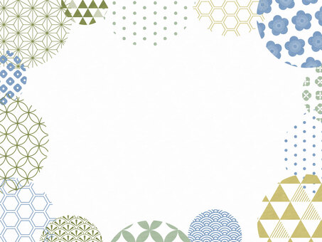 丸い和柄のフレーム 和紙背景 和柄,七宝,麻の葉模様,梅,鱗柄,鹿の子柄,亀甲,背景,フレーム,丸のイラスト素材