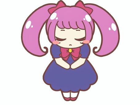 お辞儀をするツインテールの女の子 女の子,かわいい,手描き,デフォルメ,お辞儀,礼,お詫び,謝罪,お願い,全身のイラスト素材