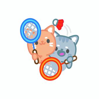 イラスト0111 猫,キャラクター,バドミントン,スポーツ,ダブルス,ラケット,シャトル,かわいい,運動,フレンドのイラスト素材