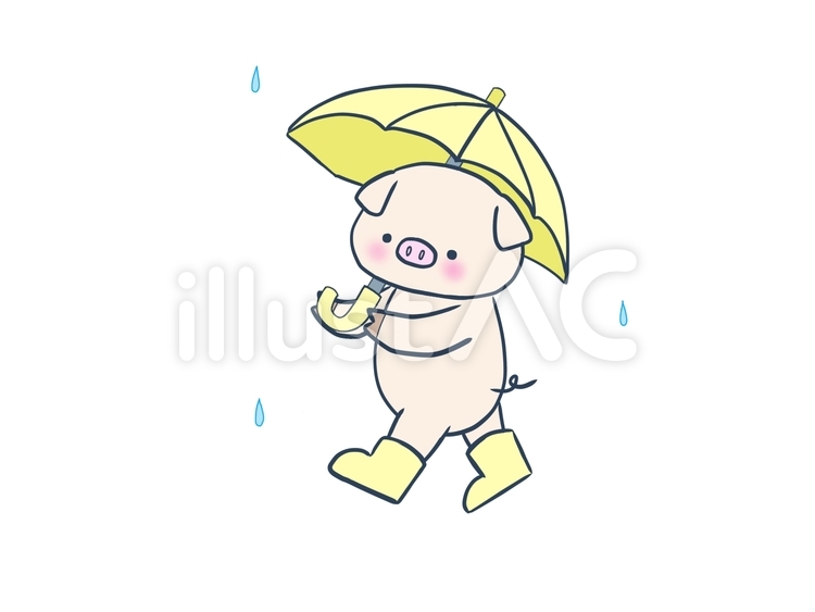 傘と長靴を履いて（黄） 傘,長靴,雨のイラスト素材
