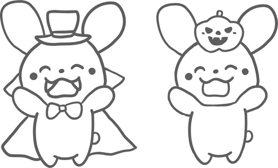 ハロウィン仮装のうさぎたち うさぎ,ハロウィン,シンプル,手描き,ドラキュラ,仮装,おばけ,マント,かぼちゃ,線画のイラスト素材