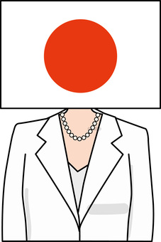 日本擬人化  日本擬人化  日本,国家,国旗,日の丸,擬人化,女性,リーダー,スーツ,白,線画のイラスト素材
