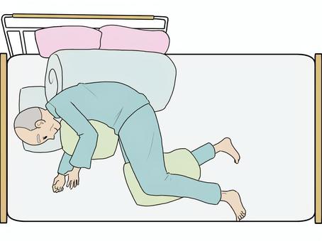 側臥位で寝る高齢男性 シムス,位,回復体位,横向き,側臥位,ポジション,救急,姿勢,体勢,体位のイラスト素材