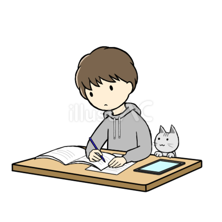 頑張って勉強している男子学生 勉強,学生,男性のイラスト素材