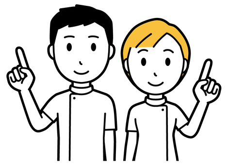  理学療法士の男女(黄)-029-バスト 指差し,笑顔,理学療法士,男女,医療,病院,クリニック,整体師,柔道整復師,鍼灸師のイラスト素材