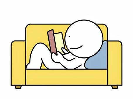 ソファで横になり書類を見る棒人間 ソファ,棒人間,書類,読む,見る,眺める,笑顔,横になる,リラックス,休息のイラスト素材