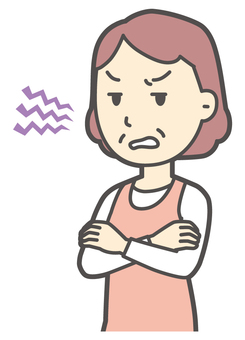  イライラして舌打ちをするおばさん イライラ,女性,人,人物,主婦,中年,シニア,エプロン,ママ,お母さんのイラスト素材