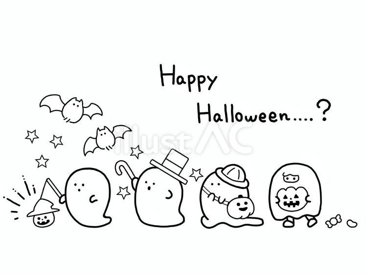 ハロウィン　おばけの行列（塗り絵） ハロウィン,塗り絵,ハッピーハロウィンのイラスト素材