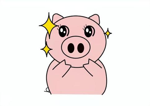 目を輝かせるブタ ぶた,肉,家畜,動物,耳,鼻,しっぽ,けもの,キャラクター,肌色のイラスト素材