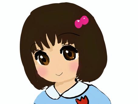 幼稚園児(女の子　ピンクの髪飾り) 幼稚園児,女の子,髪飾り,ピンク,水色,ボブカットのイラスト素材