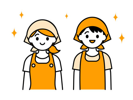 エプロンを着た男女01 人物,男性,女性,エプロン,バンダナ,料理,掃除,食堂,保育園,幼稚園のイラスト素材