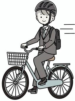 安全に自転車を運転するスーツ姿の男性 ヘルメット,自転車,通勤,ビジネスマン,会社員,男性,スーツ,サラリーマン,安全,運転のイラスト素材
