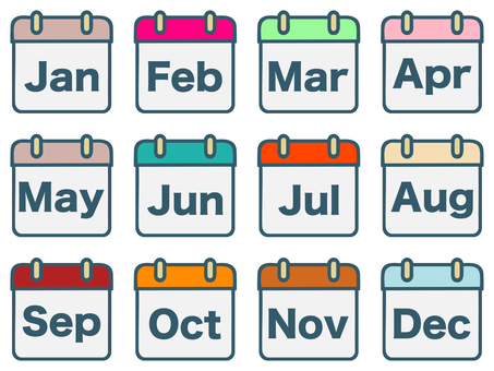 月名カレンダー 英語表記 カラー カレンダー,月,スケジュール,暮らし,生活,日常,予定,プラン,暦,janのイラスト素材
