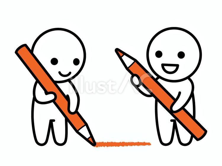 赤鉛筆を持つ棒人間 赤鉛筆,赤ペン,鉛筆のイラスト素材