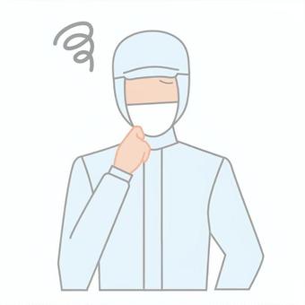 悩む水色の衛生白衣の男性 人,悩む,食品白衣,食品衛生白衣,困る,トラブル,作業服,ユニフォーム,食品工場,1人のイラスト素材