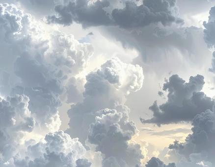 光が差す雄大な積雲の空