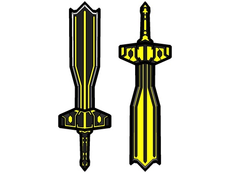二対の聖剣のアイコン『黄』 聖剣,双剣,武器,装備,刃,モチーフ,カラー,斬る,近接,攻撃のイラスト素材