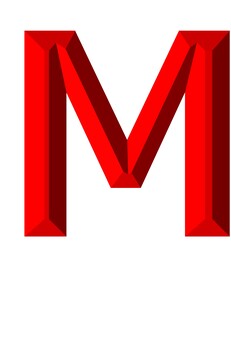 ３Dアルファベット大文字赤M m,アルファベット,大文字,立体,3d,赤,装飾文字,フォント,デザイン,アイコンのイラスト素材