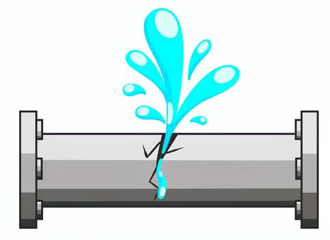 破裂した水道管 水道管,金属,筒,破裂,亀裂,ヒビ,水,水滴,噴射,飛び出るのイラスト素材