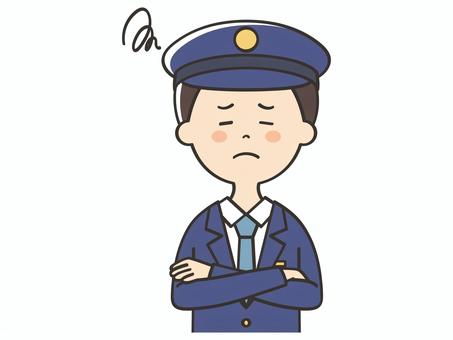 悩み事がある男性警察官 悩む,困る,考える,警察署,落ち込む,ショック,不満,不安,疑問,悩み事のイラスト素材