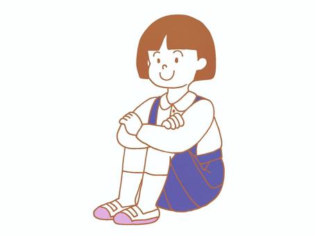 体操座りをする小学生 体操座り,体育座り,標準服,制服,女の子,スカート,上靴,子供,小学生,小学校のイラスト素材