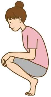 かかとを上げてしゃがむ女性 かかとを上げてしゃがむ女性 つま先立ち,しゃがむ,横向き,座る,かかと,女性,足首,固い,柔軟,ストレッチのイラスト素材