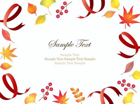 秋、紅葉の背景、フレーム33 リボン,紅葉,秋,葉,葉っぱ,フレーム,背景,水彩,手描き,もみじのイラスト素材