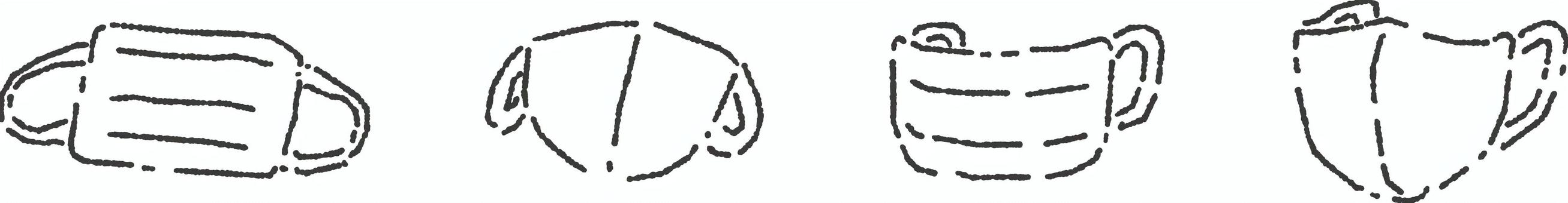 シンプルなマスクのセット 線のみ シンプルなマスクのセット 線のみ イラスト,ベクター,手描き,線画,シンプル,セット,マスク,医療,健康,病院のイラスト素材