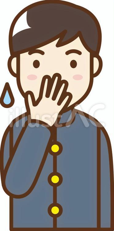 口を押さえている男子学生のイラスト 男子学生,手,中学生のイラスト素材