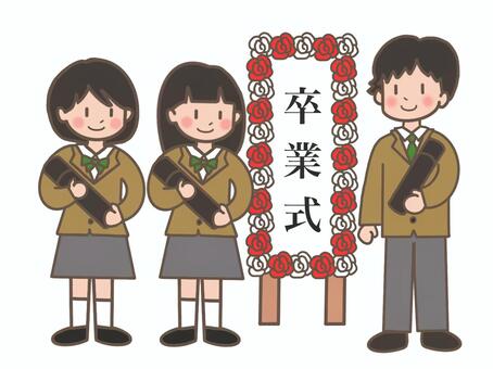 卒業式 卒業式,中学生,高校生,学生,女子,男子,セーラー服,学生服,学ラン,卒業証書のイラスト素材