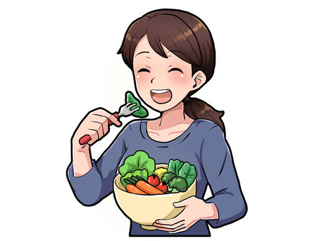 サラダ美味しい サラダ,ヴィーガン,ベジタリアン,野菜,女性,ヘルシー,健康,ダイエット,萌え絵のイラスト素材