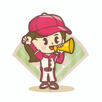 女性野球選手　応援 女性,全身,デフォルメ,野球,帽子,メガホン,応援のイラスト素材
