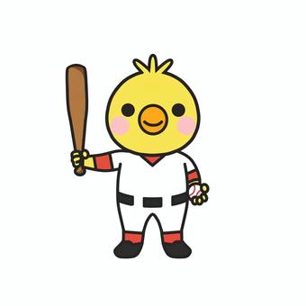 野球のユニフォームを着た動物　ヒヨコ 野球,バット,ボール,ユニフォーム,試合,練習,スポーツ,チーム,打者,バッティングのイラスト素材